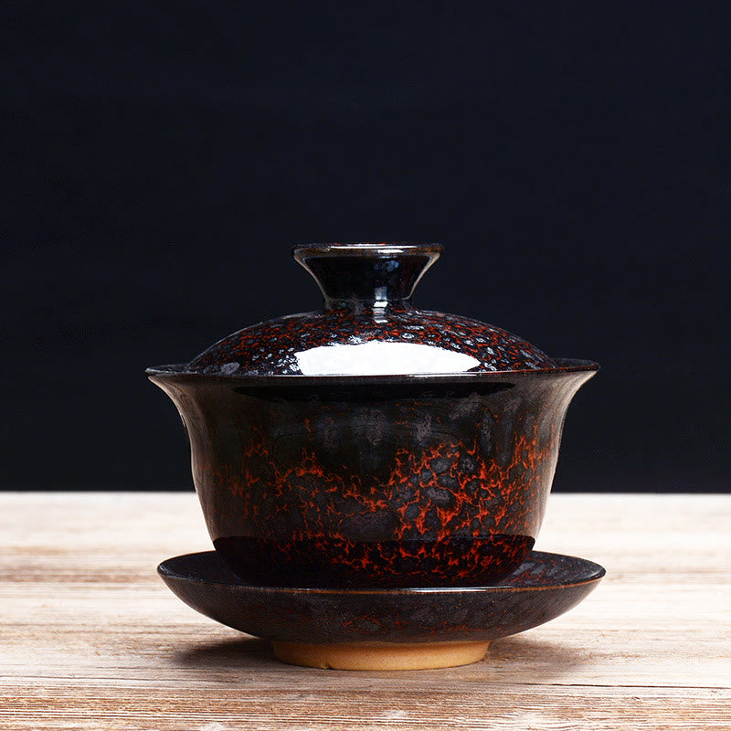 Vivolux | Vintage Kiln Keramik Gaiwan Sancai Teetasse Teetasse und Untertasse mit Deckel