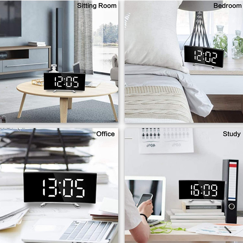 Vivolux | LED-Beleuchtung großes digitales Display | Gebogene LED Digitalwecker - Amedea