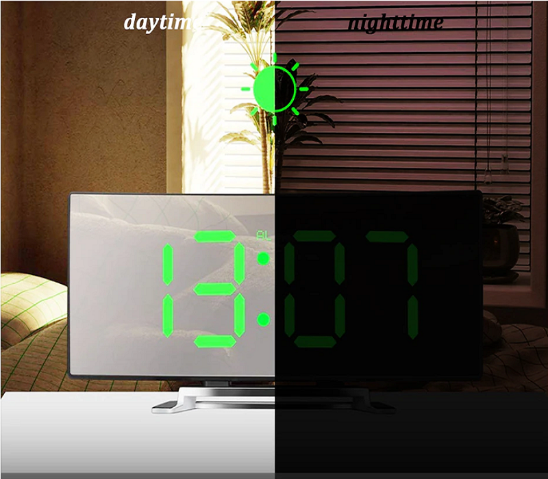 Vivolux | LED-Beleuchtung großes digitales Display | Gebogene LED Digitalwecker - Amedea