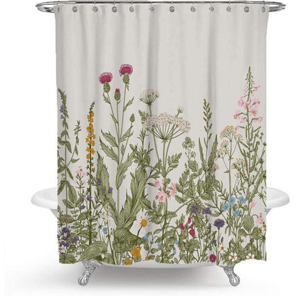 Vivolux | Bunter Floralprint Polyester Duschvorhang mit nordischem grünen Blattdesign