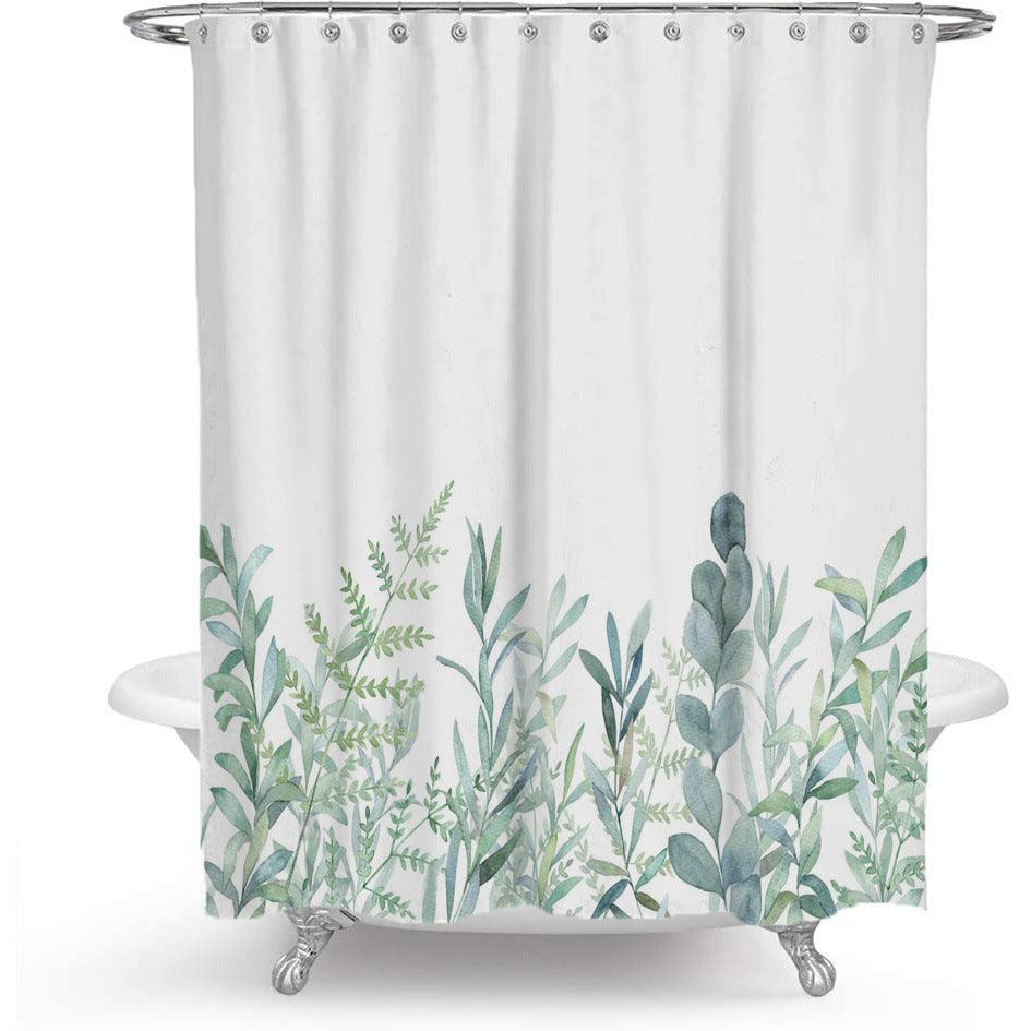 Vivolux | Bunter Floralprint Polyester Duschvorhang mit nordischem grünen Blattdesign