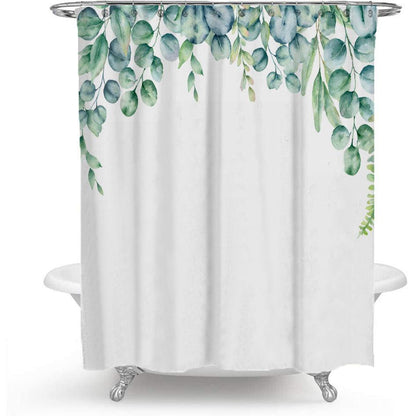 Vivolux | Bunter Floralprint Polyester Duschvorhang mit nordischem grünen Blattdesign