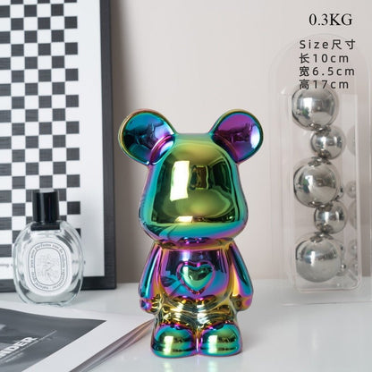 Vivolux | Bunte Keramikbären-Skulptur und Statue Sparschwein Schreibtischornament