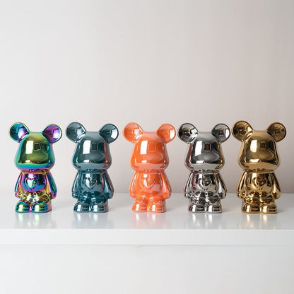 Vivolux | Bunte Keramikbären-Skulptur und Statue Sparschwein Schreibtischornament