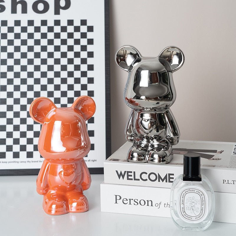 Vivolux | Bunte Keramikbären-Skulptur und Statue Sparschwein Schreibtischornament