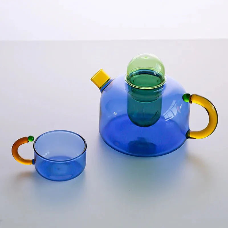 Kontrastierende Farbtransparente Teekanne & Becherset