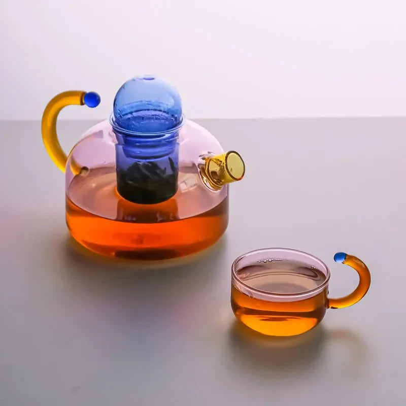 Kontrastierende Farbtransparente Teekanne & Becherset