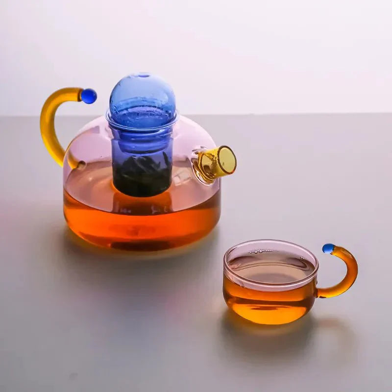 Kontrastierende Farbglas-Teekannen-Set – Stilvolles & hitzebeständiges Design