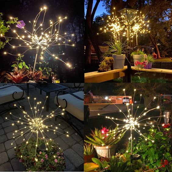 Vivolux | 4 Stück Solar Feuerwerk Gartenlampen - Wetterfeste LED Dekorationsbeleuchtung, Solarenergie für Garten und Patio