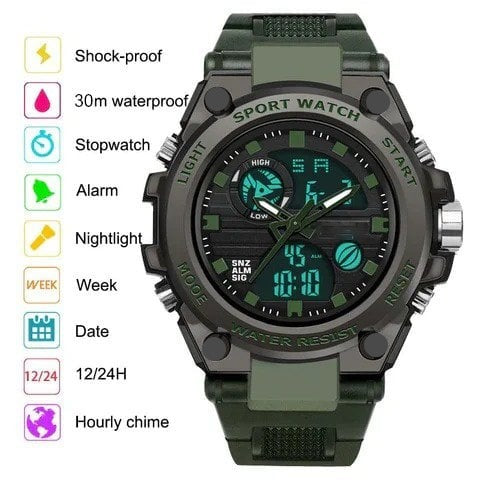 Vivolux | Sportliche Dual-Display Mode Multifunktionale wasserdichte leuchtende Herrenarmbanduhr