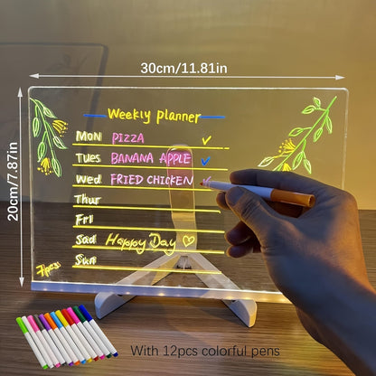 Vivolux | USB LED Notizboard mit 12 Farbstiften - Leuchtende Nachrichtenboard für Büro & Zuhause