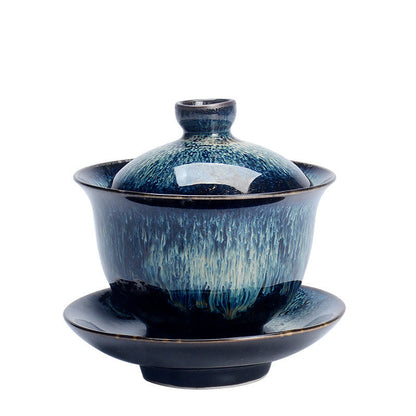 Vivolux | Vintage Kiln Keramik Gaiwan Sancai Teetasse Teetasse und Untertasse mit Deckel