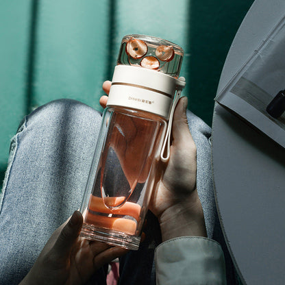 Auslaufsichere doppelwandige Glaswasserflasche mit Teesieb