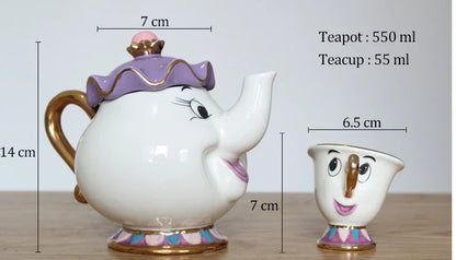 Limitierte Cartoon Die Schöne und das Biest Bone China Tasse Teeset Mrs Potts und Chips Teekanne Kaffeetassen Set