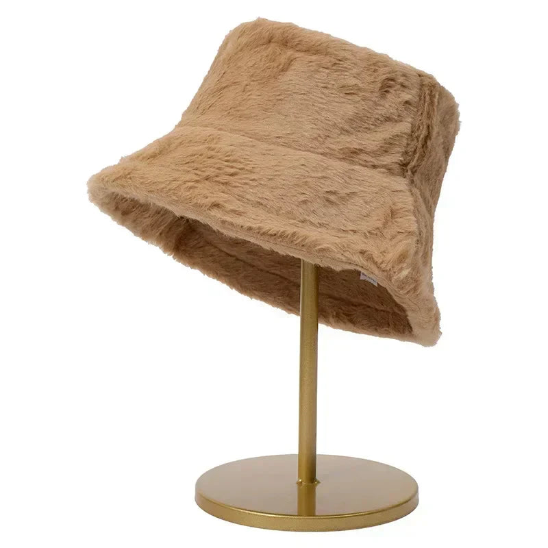 Warme Herbst Bucket Hat aus Kaninchenfell für Damen - Lorna