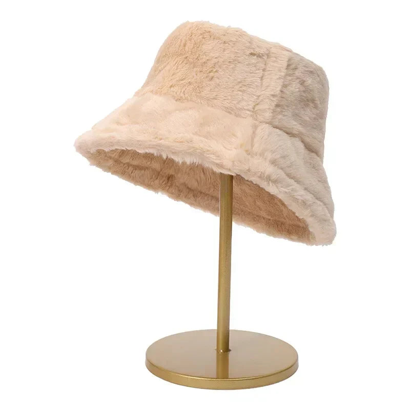 Warme Herbst Bucket Hat aus Kaninchenfell für Damen - Lorna