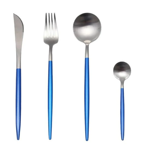 LUXURIÖSES EDELSTAHL-24-TEILIGES GOLD-SILBER-BESTECK-SET