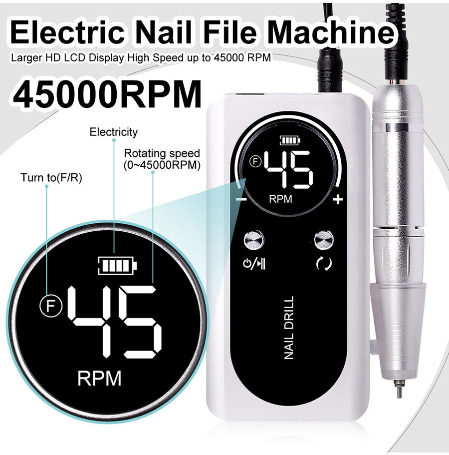 Vivolux | Professionelle 45000RPM tragbare elektrische Nagelfeile mit wiederaufladbarem Akku | Niedriges Geräuschniveau für Maniküre