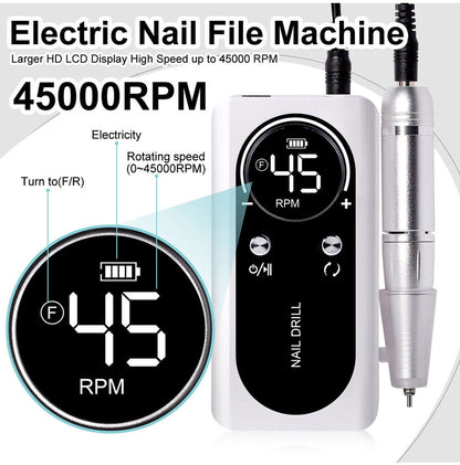 Vivolux | Professionelle 45000RPM tragbare elektrische Nagelfeile mit wiederaufladbarem Akku | Niedriges Geräuschniveau für Maniküre
