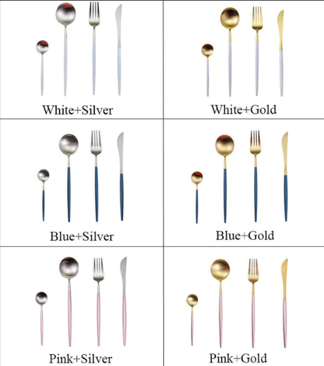 LUXURIÖSES EDELSTAHL-24-TEILIGES GOLD-SILBER-BESTECK-SET