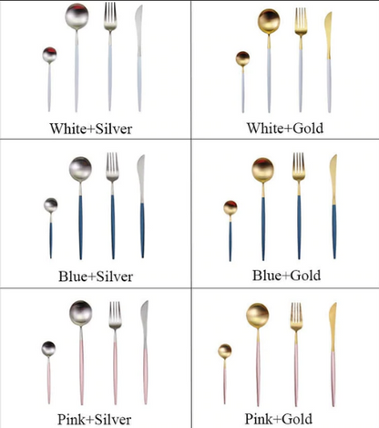 LUXURIÖSES EDELSTAHL-24-TEILIGES GOLD-SILBER-BESTECK-SET