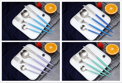 LUXURIÖSES EDELSTAHL-24-TEILIGES GOLD-SILBER-BESTECK-SET