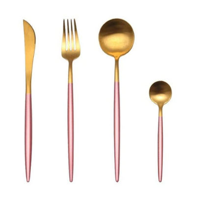 LUXURIÖSES EDELSTAHL-24-TEILIGES GOLD-SILBER-BESTECK-SET