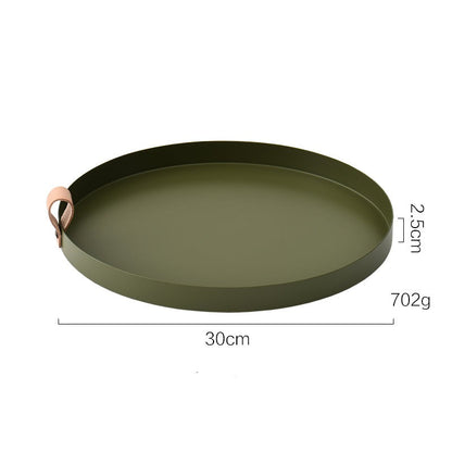 Vivolux | Nordic Style Ledergriff Schmiedeeisen runder Tablett Farbablageplatte Wasserglasplatte Wohnkultur