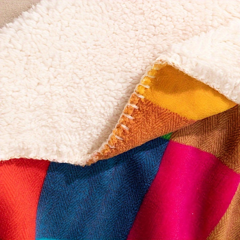 Vivolux | Korallfleece-Decke – Wendbare dicke Sherpa-Decke mit buntem kariertem Muster