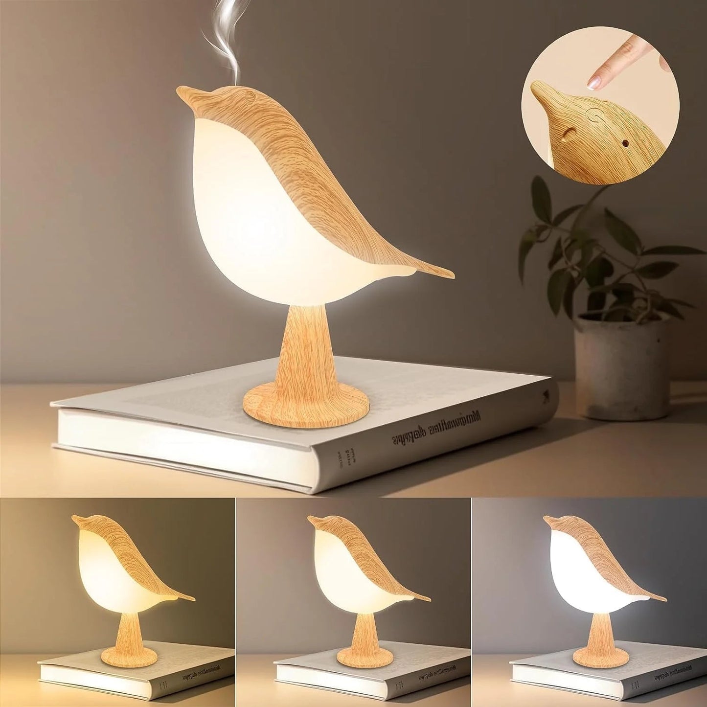 Vivolux | Touch-Control Holzvogel Nachtlicht - Wiederaufladbare LED Nachttischlampe