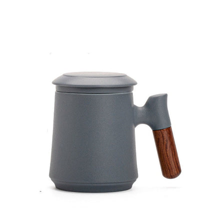 Vivolux | Japanisches Keramik-Teebecher-Set mit Teesieb und Deckel, handgefertigt