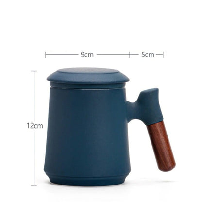Vivolux | Japanisches Keramik-Teebecher-Set mit Teesieb und Deckel, handgefertigt