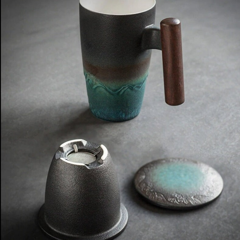 Vivolux | Große Tasse, Keramik-Teetasse mit Deckel. Große Teetasse mit Deckel