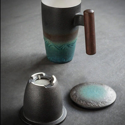 Vivolux | Große Tasse, Keramik-Teetasse mit Deckel. Große Teetasse mit Deckel