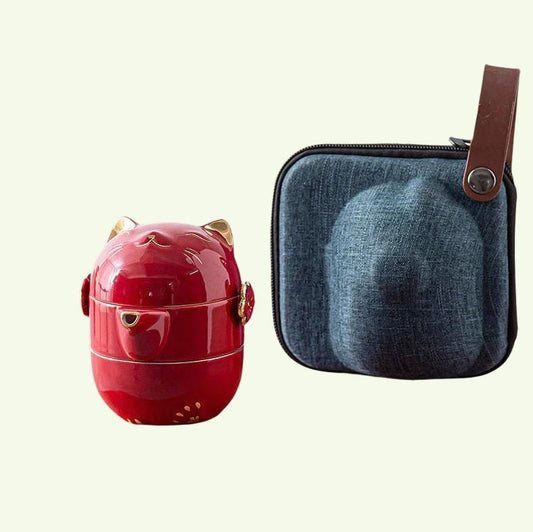 Vivolux | Keramik-Lucky-Cat-Kuai-Ke-Tasse – Porzellan-Teetasse mit Sieb, Filter und Deckel, tragbares Tee-/Kaffeetassen-Set für Büro, Reisen, Teegeschirr