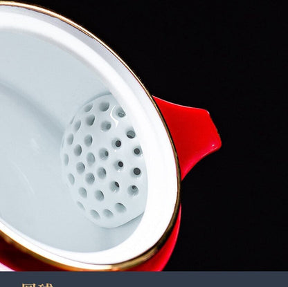Vivolux | Keramik-Lucky-Cat-Kuai-Ke-Tasse – Porzellan-Teetasse mit Sieb, Filter und Deckel, tragbares Tee-/Kaffeetassen-Set für Büro, Reisen, Teegeschirr