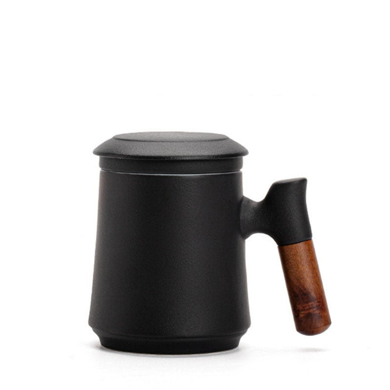 Vivolux | Japanisches Keramik-Teebecher-Set mit Teesieb und Deckel, handgefertigt