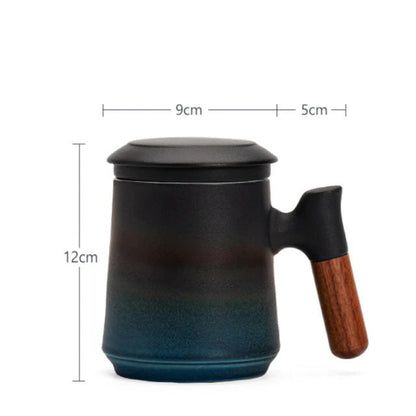 Vivolux | Japanisches Keramik-Teebecher-Set mit Teesieb und Deckel, handgefertigt
