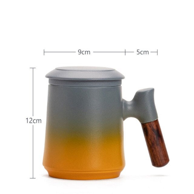 Vivolux | Japanisches Keramik-Teebecher-Set mit Teesieb und Deckel, handgefertigt
