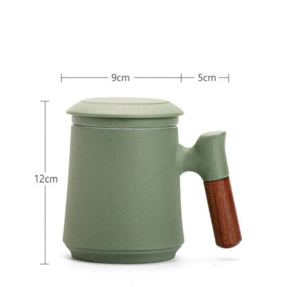 Vivolux | Japanisches Keramik-Teebecher-Set mit Teesieb und Deckel, handgefertigt