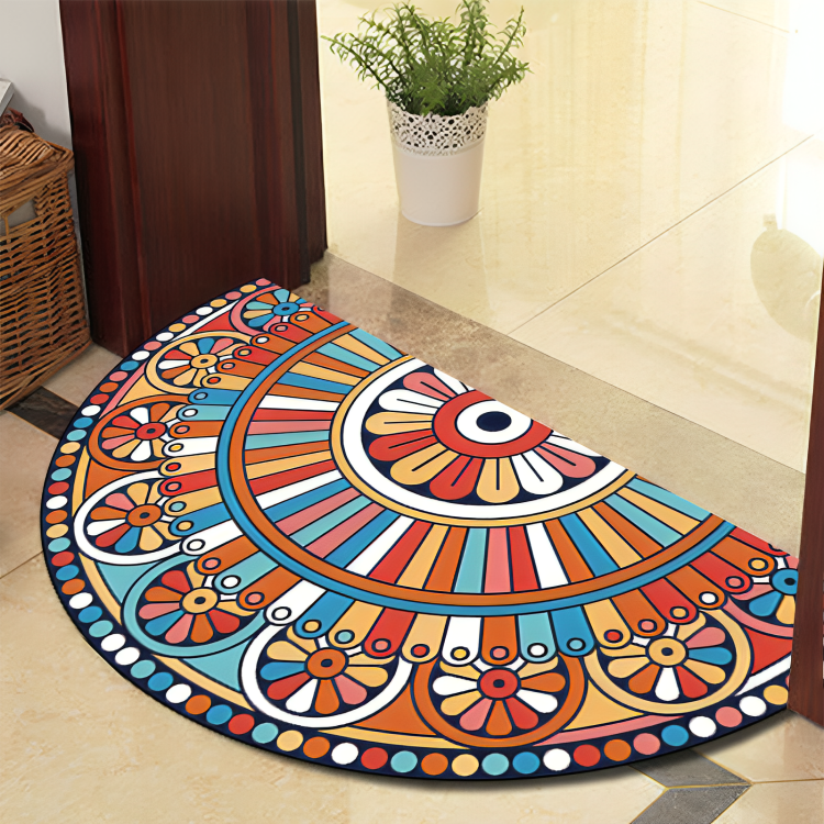 Vivolux | Runde Mandala Teppich - Dicke rutschfeste Matte, maschinenwaschbar, perfekt für Wohnzimmer, Flur und draußen – Polyester