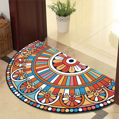 Vivolux | Runde Mandala Teppich - Dicke rutschfeste Matte, maschinenwaschbar, perfekt für Wohnzimmer, Flur und draußen – Polyester