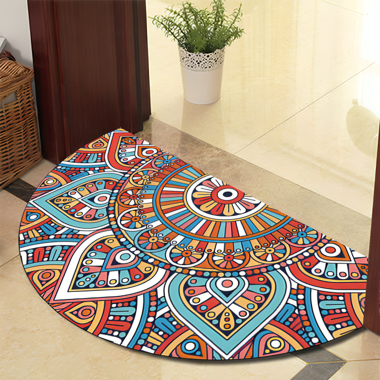 Vivolux | Runde Mandala Teppich - Dicke rutschfeste Matte, maschinenwaschbar, perfekt für Wohnzimmer, Flur und draußen – Polyester
