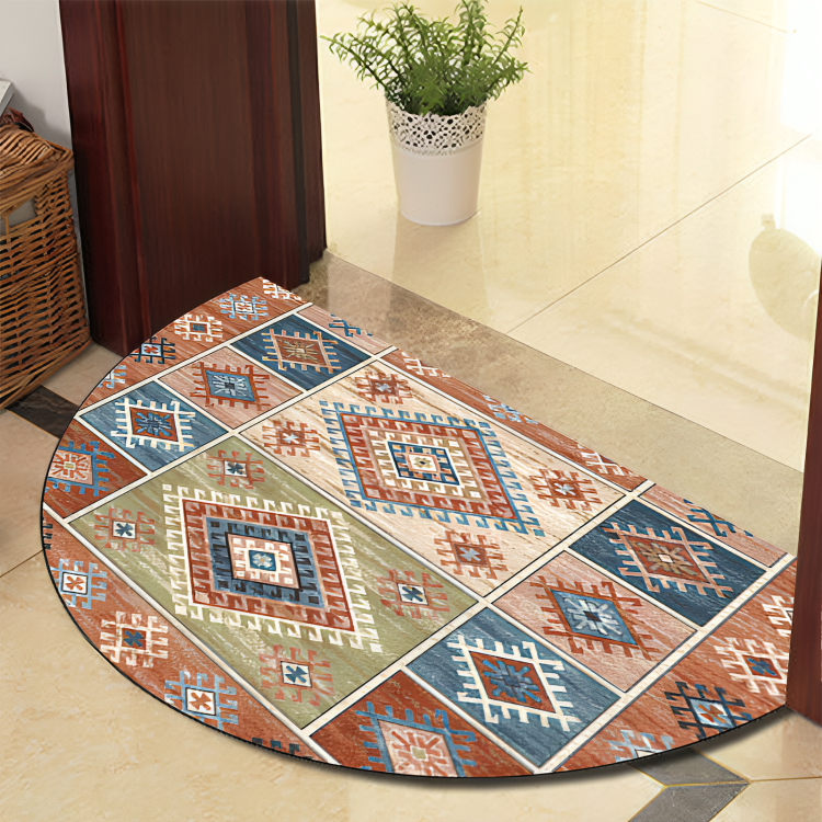 Vivolux | Runde Mandala Teppich - Dicke rutschfeste Matte, maschinenwaschbar, perfekt für Wohnzimmer, Flur und draußen – Polyester