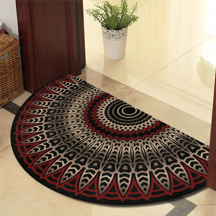 Vivolux | Runde Mandala Teppich - Dicke rutschfeste Matte, maschinenwaschbar, perfekt für Wohnzimmer, Flur und draußen – Polyester