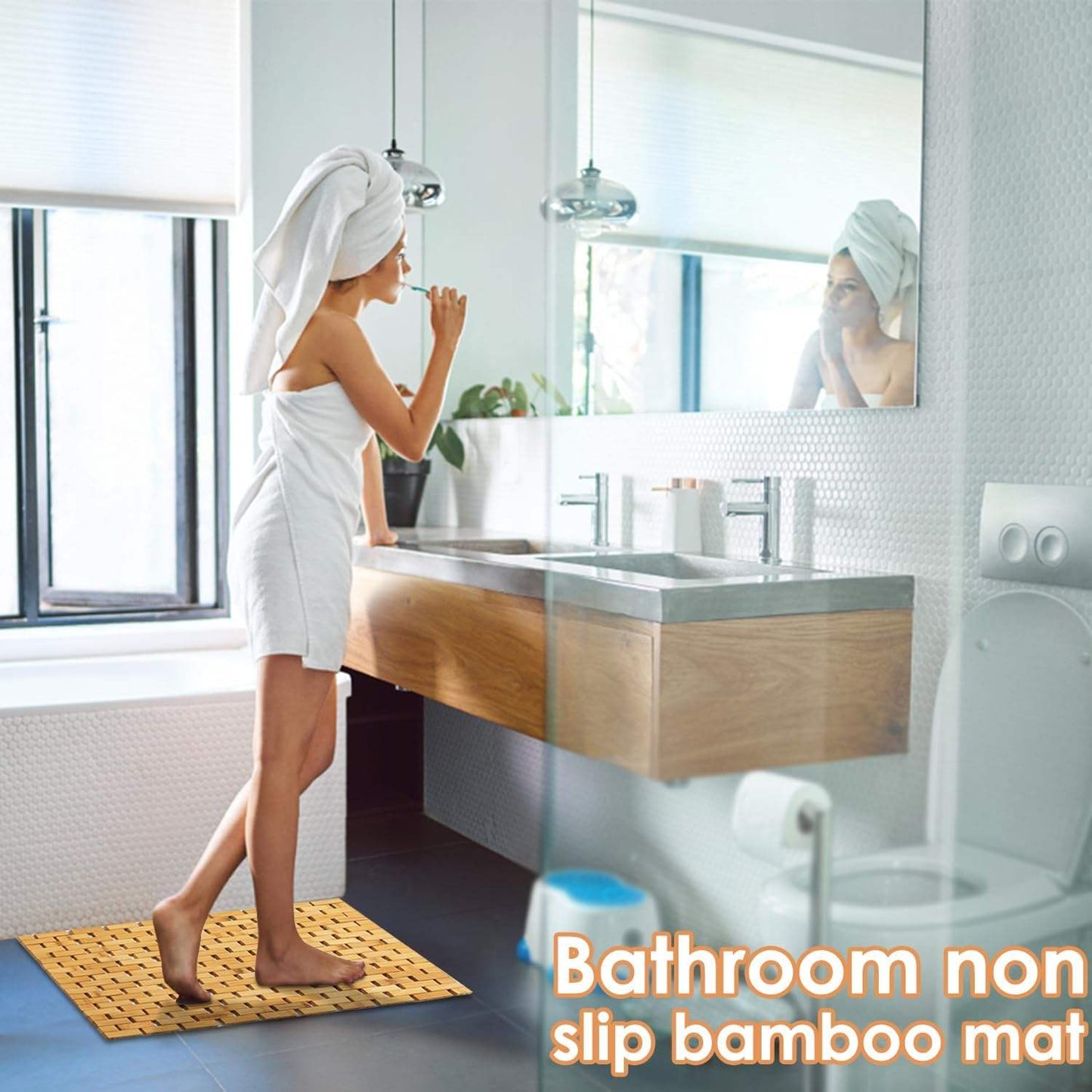 Vivolux | Bambus-Badmatte Rutschfest Wasserabweisender Läuferteppich Für Badezimmer Naturholz Badezimmer Dusche Fußteppich Rutschfester Stoff