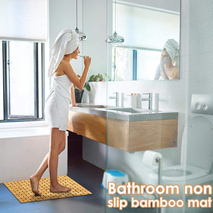 Vivolux | Bambus-Badmatte Rutschfest Wasserabweisender Läuferteppich Für Badezimmer Naturholz Badezimmer Dusche Fußteppich Rutschfester Stoff