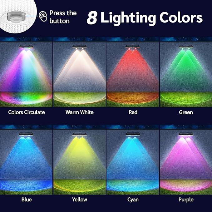 Vivolux | Solarzaunlichter Außen warmweiß & RGB wechselnde Solar Decklichter, LED Solarlichter für Außen Wand Geländer Terrasse Treppe Schritt Garten Hinterhof