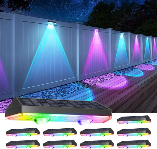 Vivolux | Solarzaunlichter Außen warmweiß & RGB wechselnde Solar Decklichter, LED Solarlichter für Außen Wand Geländer Terrasse Treppe Schritt Garten Hinterhof
