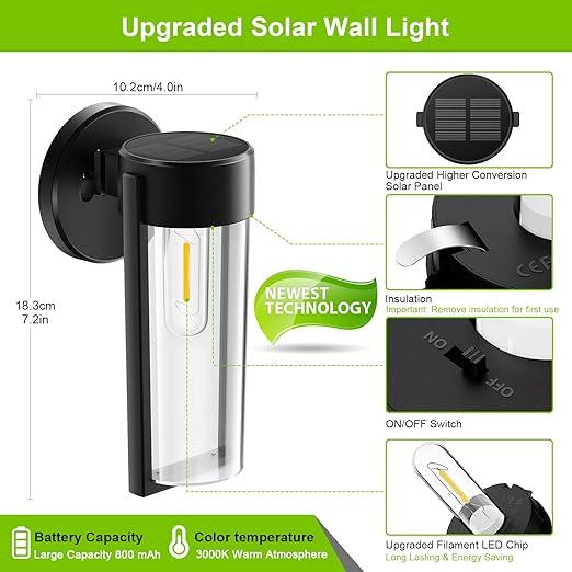 Vivolux | Solar-Wandleuchten Solarbetriebene Decklichter, Automatisches Ein/Aus Wasserdichte Solar-Außenlichter Wandmontage Solar-Dekorationslichter für Wandzaun Patio-Pfosten Garten Veranda